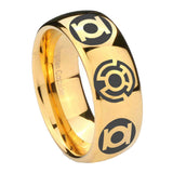 8mm Blue Green Lantern Dome Polish Gold High End Men's Wedding Rings