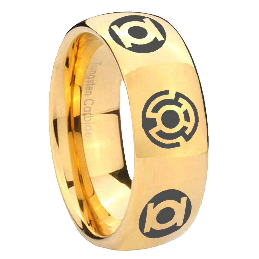 8MM Blue Green Lantern Dome Polish Gold Tungsten Ring For Men