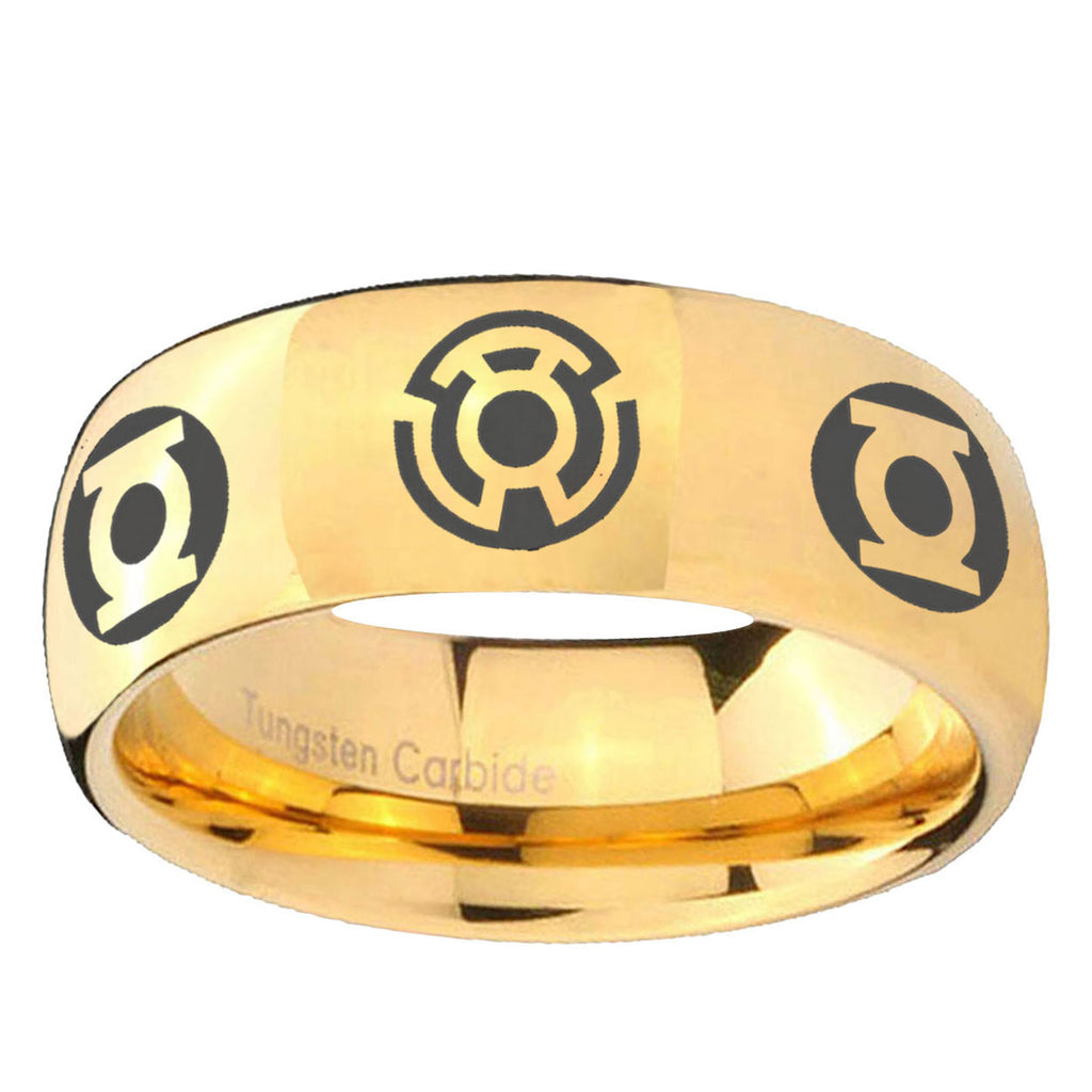 5MM Blue Green Lantern Dome Polish Gold Tungsten Ring For Men