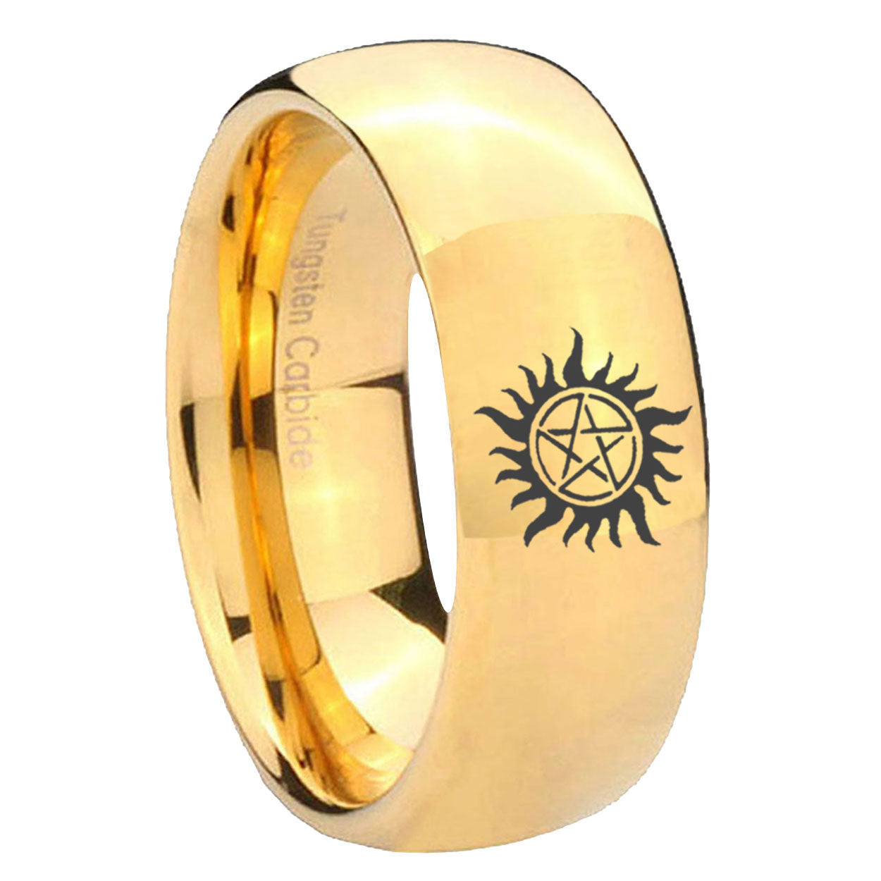 8MM Supernatural Dome Polish Gold Tungsten Ring For Him