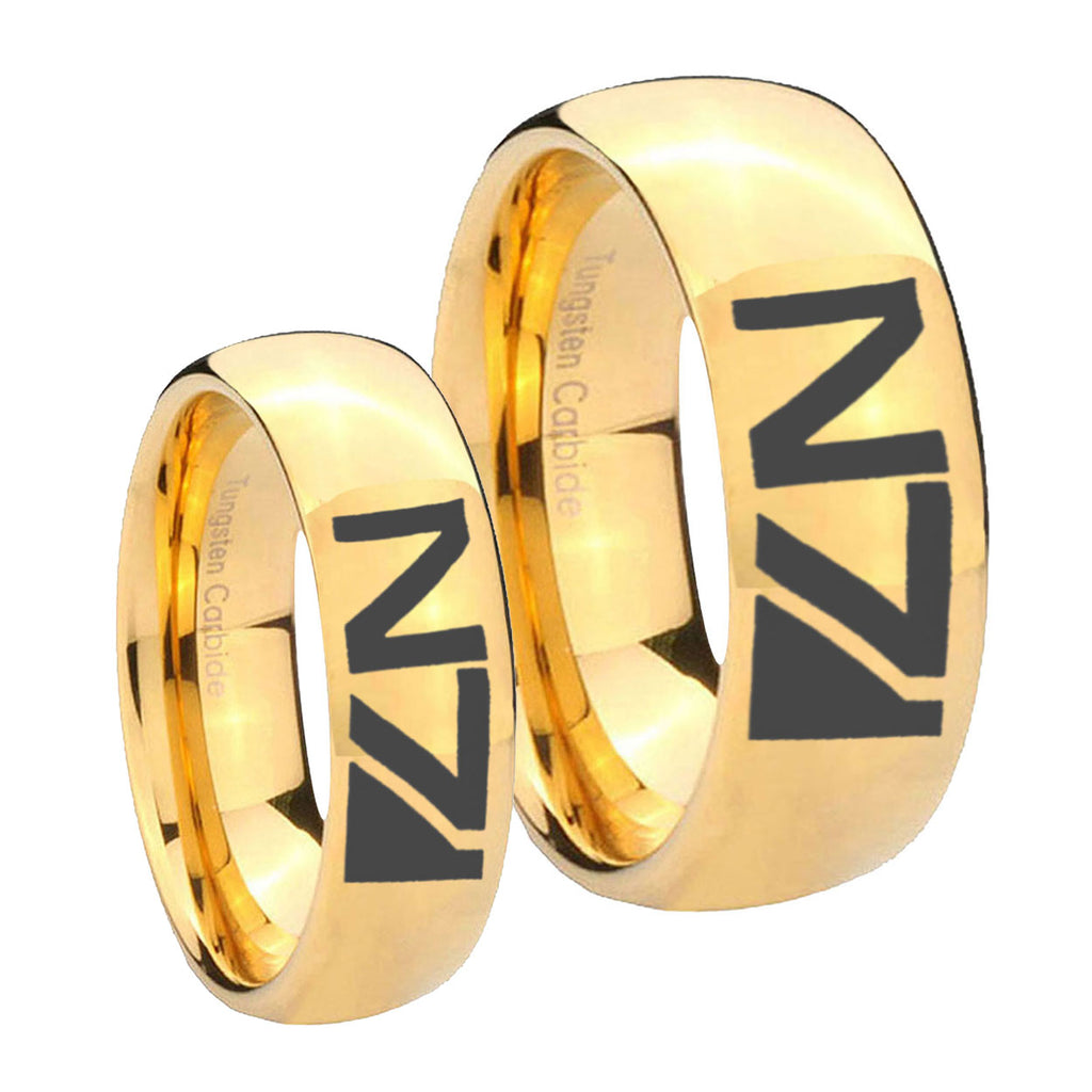 N7 Design Dome Gold Tungsten Couple Rings