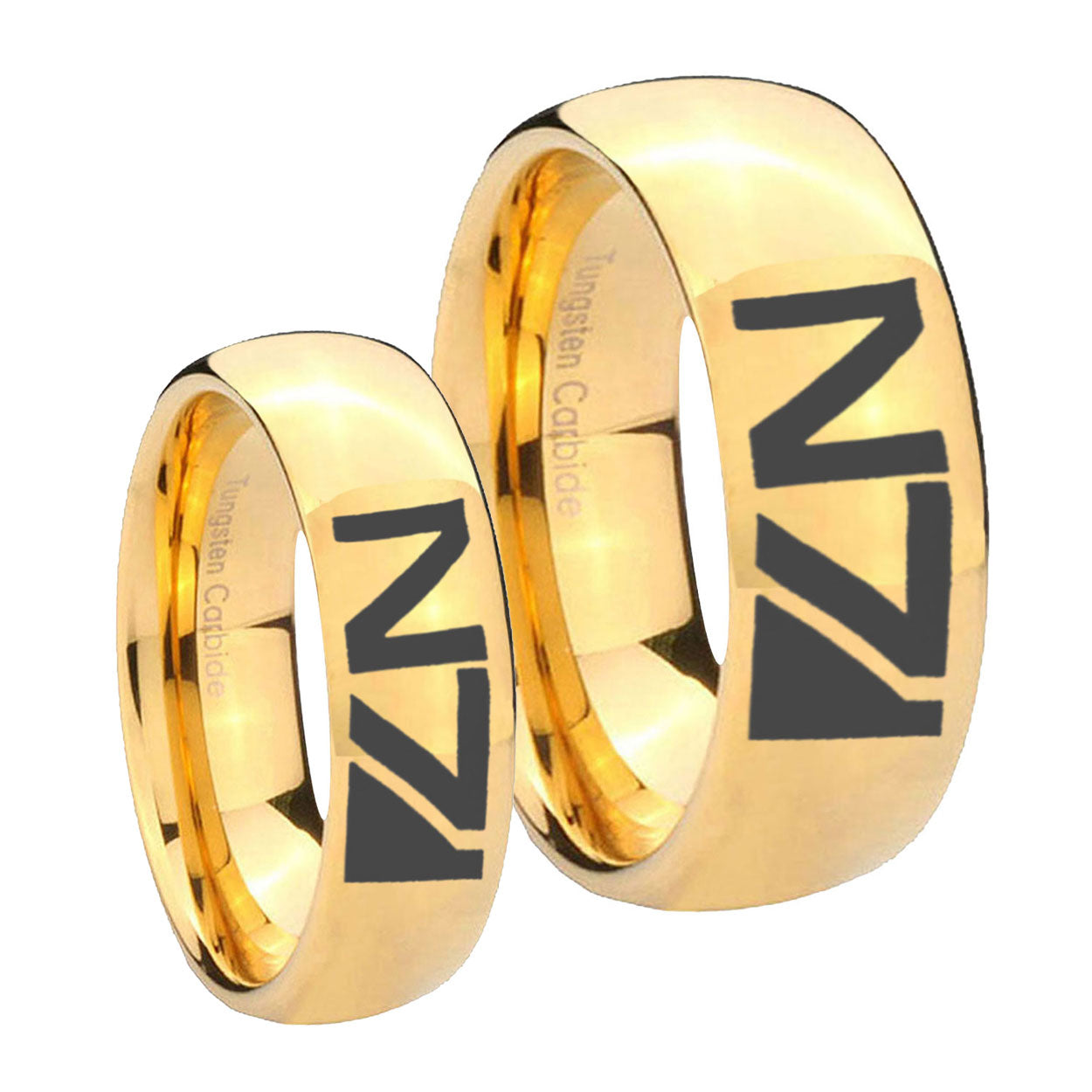 N7 Design Dome Gold Tungsten Couple Rings