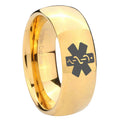 8MM Medical Alert Dome Polish Gold Tungsten Custom Engraved Ring