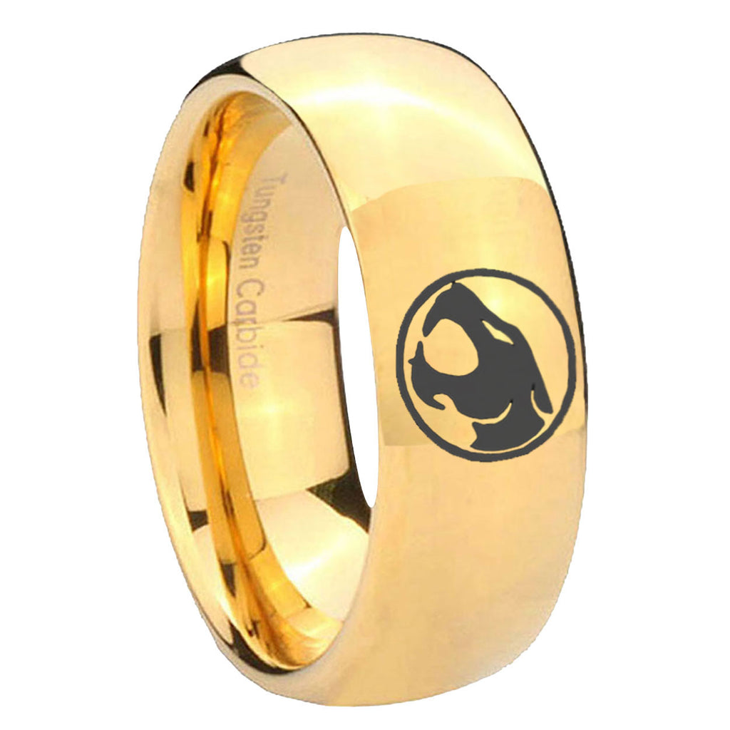 8MM Thundercat Dome Polish Gold Tungsten Wedding Band For Men