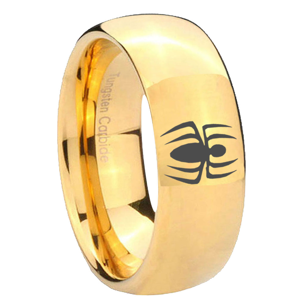 8MM Spiderman Dome Polish Gold Tungsten Wedding Band
