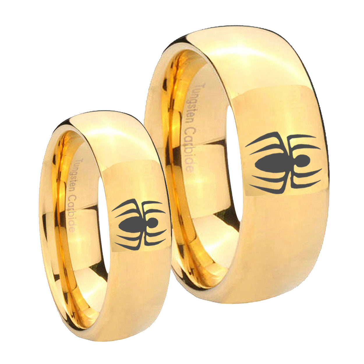 Spiderman Dome Gold Tungsten Wedding Ring Sets