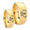 Monarch Dome Gold Tungsten Wedding Set Rings
