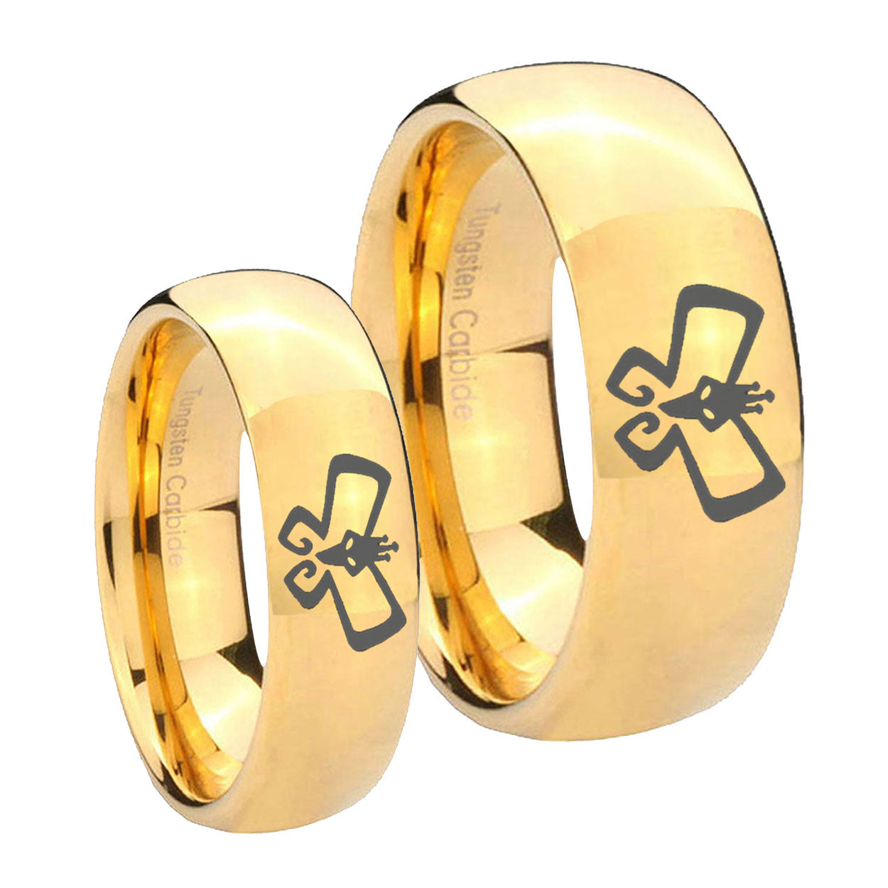 Monarch Dome Gold Tungsten Wedding Set Rings