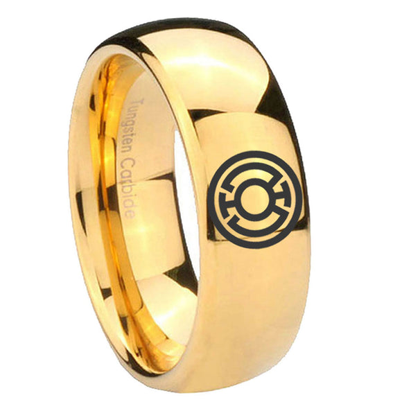 8mm Blue Lantern Dome Polish Gold Mens Tungsten Carbide Wedding Bands