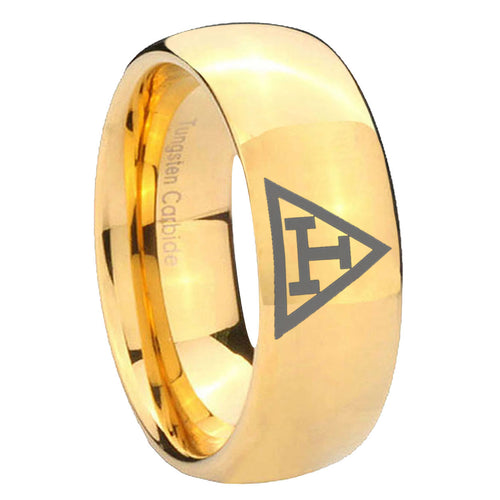 10mm Masonic Triple Dome Gold Tungsten Carbide Mens Promise Ring