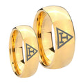 Masonic Triple Dome Gold Tungsten Bridal Set Rings