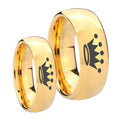 Crown Dome Gold Tungsten His Hers Ring Set