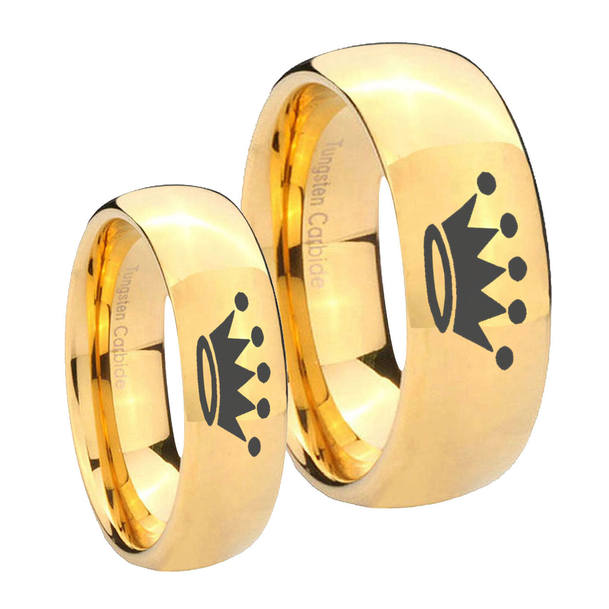 Crown Dome Gold Tungsten His Hers Ring Set