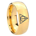 10mm Deathly Hallows Dome Gold Tungsten Carbide Wedding Band Mens