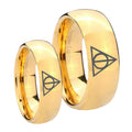 Deathly Hallows Dome Gold Tungsten Wedding Set Rings