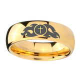 10mm-Flamed-Cross-Dome-Gold-Tungsten-Carbide-Men's-Wedding-Ring