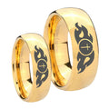 Flamed Cross Dome Gold Tungsten His Hers Set Rings