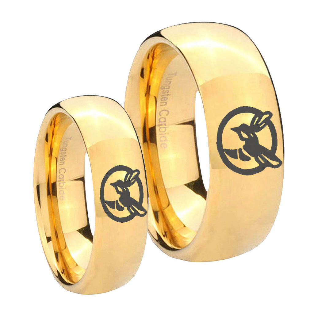 Honey Bee Dome Gold Tungsten His Hers Set Rings