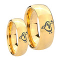 Music & Heart Dome Gold Tungsten Wedding Set Ring