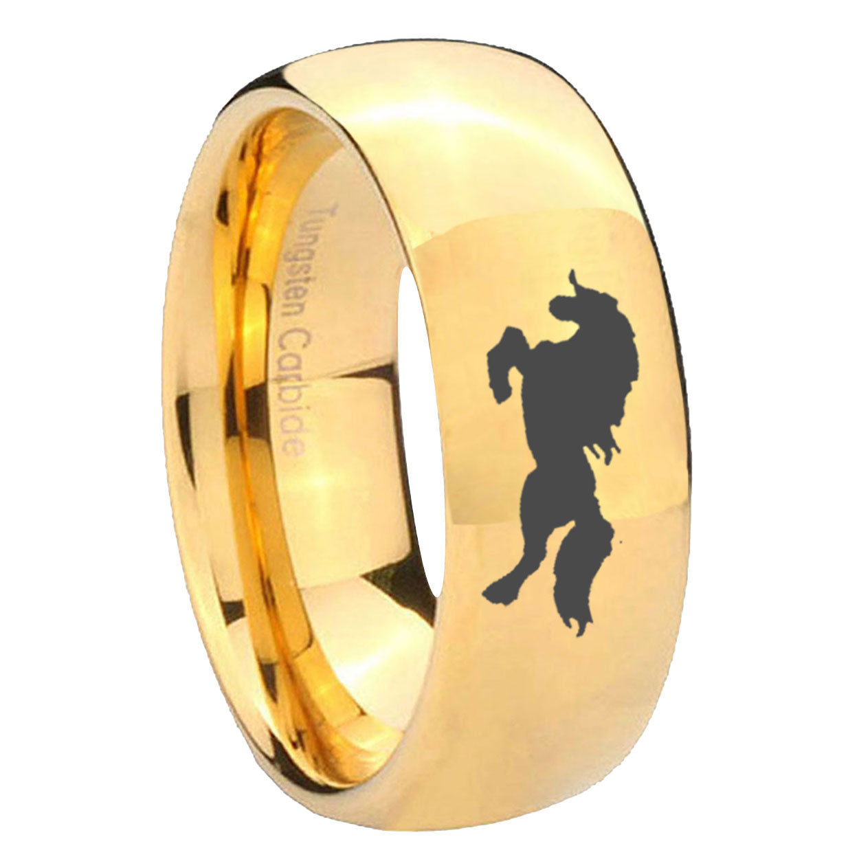 8MM Horse Dome Polish Gold Tungsten Engrave Man Ring
