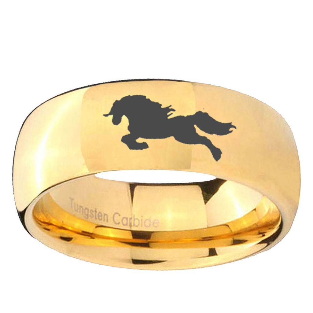 5MM Horse Dome Polish Gold Tungsten Engrave Man Ring