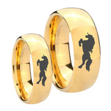 Bride and Groom Horse Dome Gold Tungsten Carbide Men's Ring Set