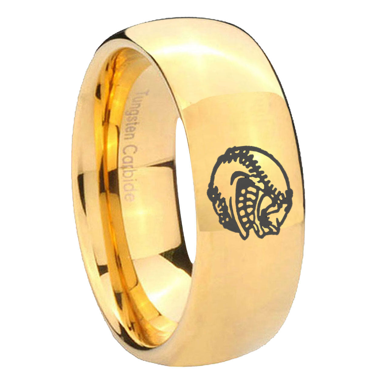 10mm Angry Baseball Dome Gold Tungsten Carbide Men's Promise Rings