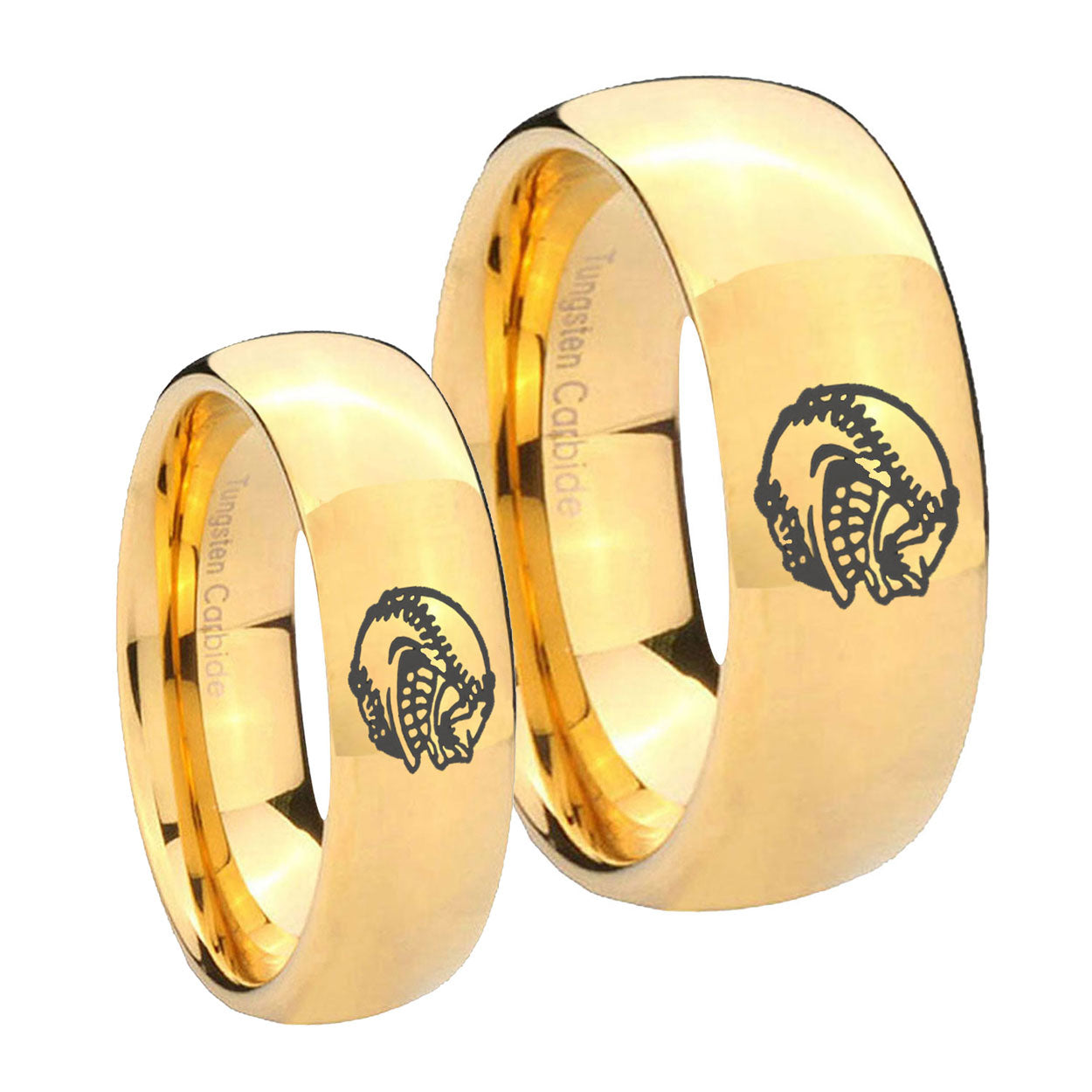Angry Baseball Dome Gold Tungsten His And Hers Ring