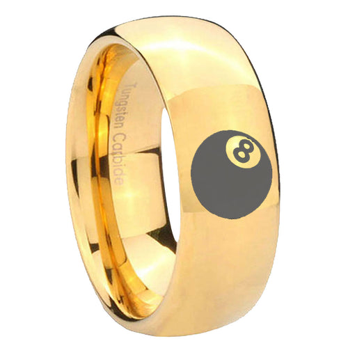 10mm 8 Ball Dome Gold Tungsten Carbide Mens Ring Engraved