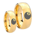 8 Ball Dome Gold Tungsten His Hers Ring Set