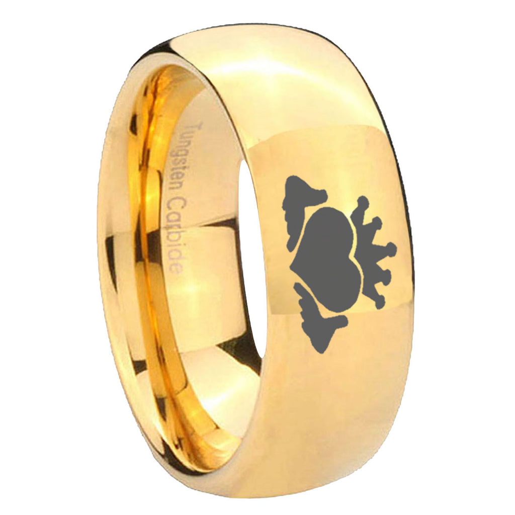 8MM Claddagh Design Dome Polish Gold Tungsten Men's Wedding Band