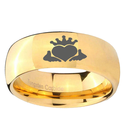 10mm Claddagh Design Dome Gold Tungsten Carbide Custom Ring for Men