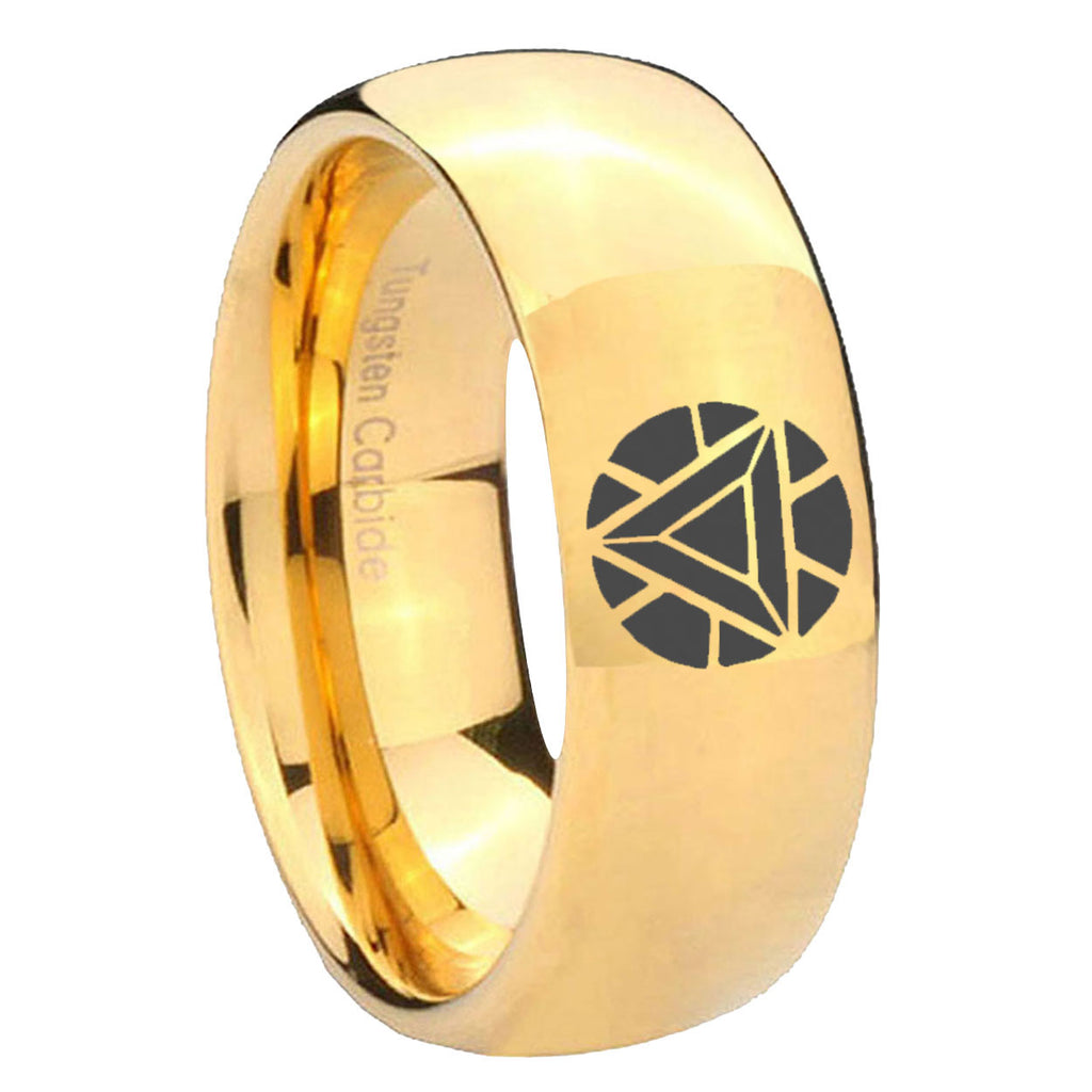 8MM Iron Man Art Dome Polish Gold Tungsten Ring For Man