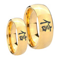 Kanji Faith Dome Gold Tungsten Promise Ring Set