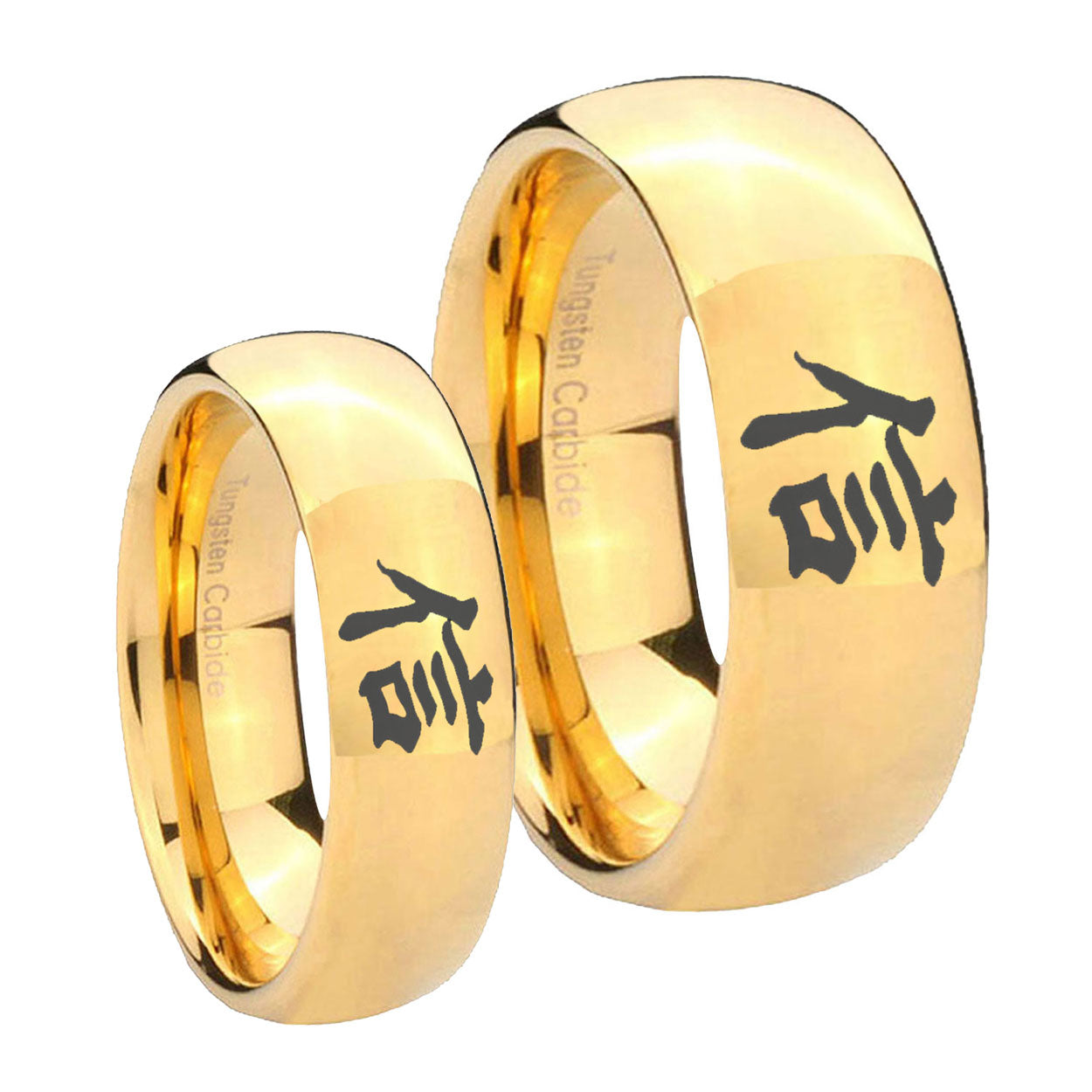Kanji Faith Dome Gold Tungsten Promise Ring Set
