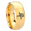 8MM Kanji Peace Dome Polish Gold Tungsten Men And Women Ring