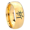 10mm Kanji Prayer Dome Gold Tungsten Carbide Wedding Band Mens