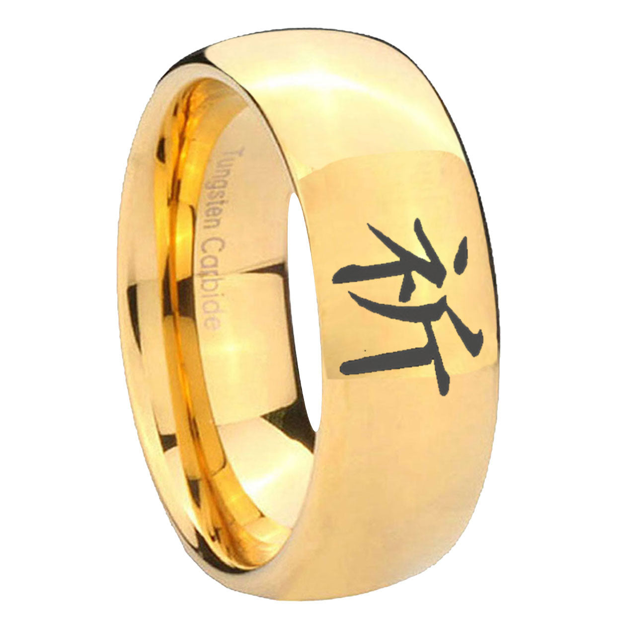8MM Kanji Prayer Dome Polish Gold Tungsten Engrave Man Ring