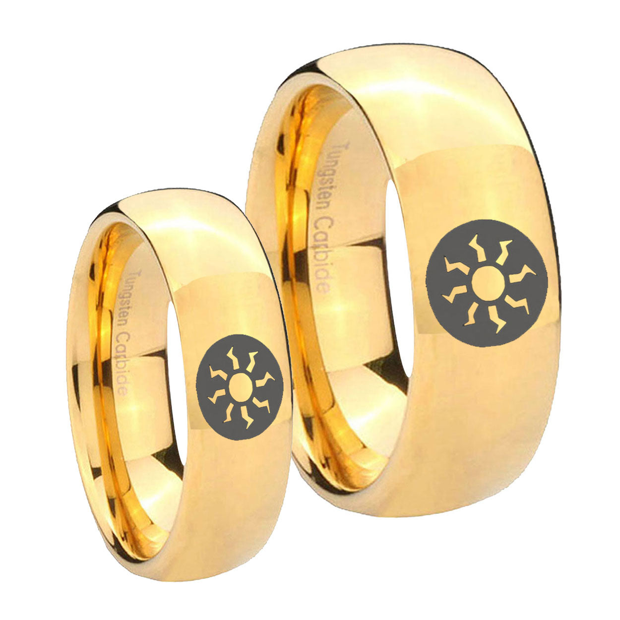 Magic The GatheRing Dome Gold Tungsten Wedding Set Ring