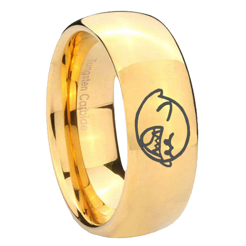 10mm Mario Boo Ghost Dome Gold Tungsten Carbide Wedding Band Mens