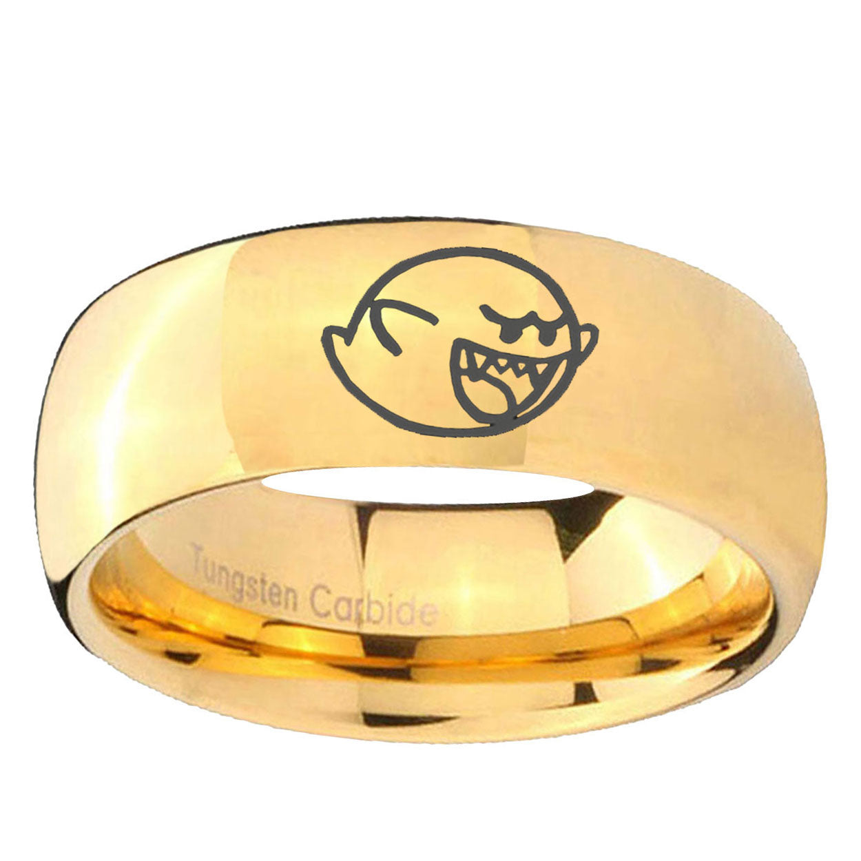 5MM Mario Boo Ghost Dome Polish Gold Tungsten Engrave Ring