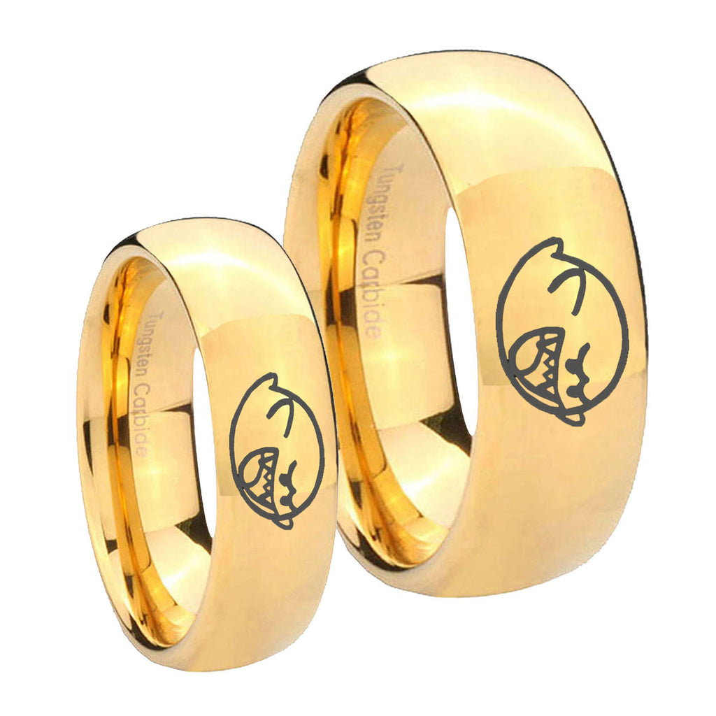 Mario Boo Ghost Dome Gold Tungsten Mens Set Rings