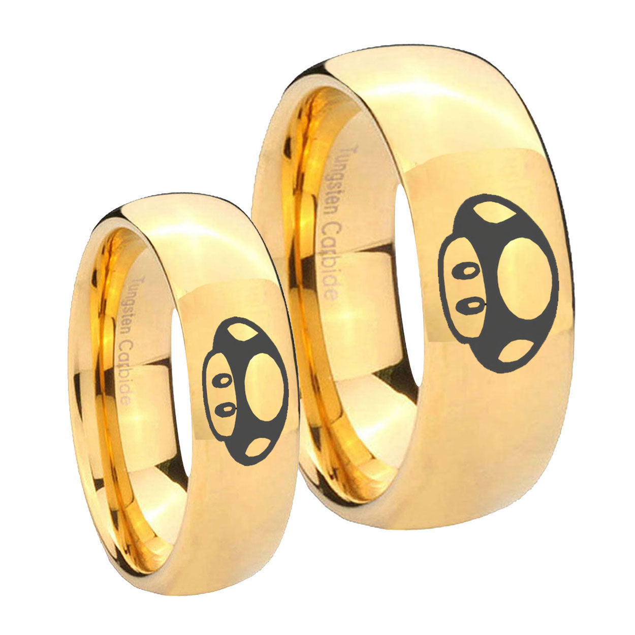 Mario Mushroom Dome Gold Tungsten Mens Ring Set