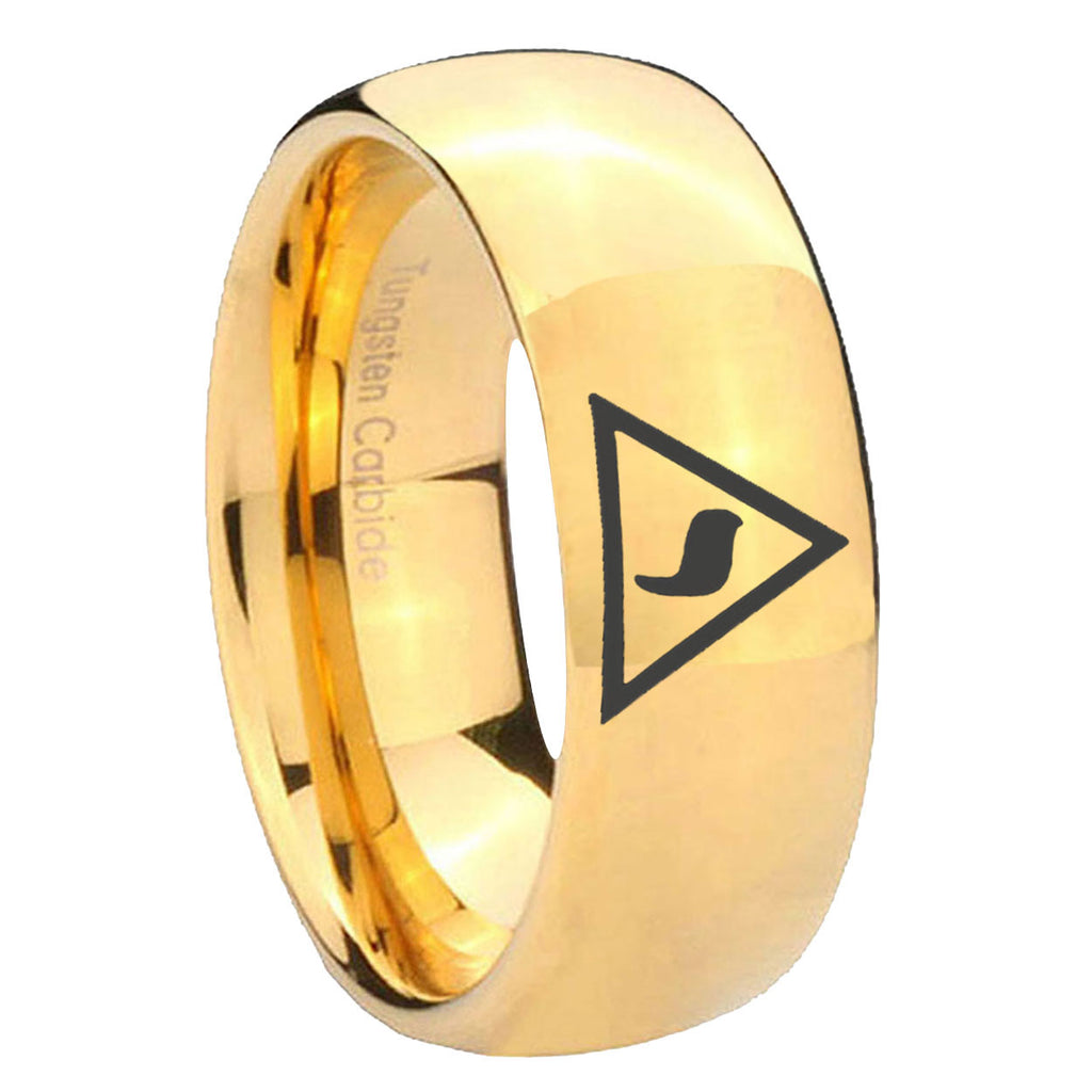10mm Masonic Yod Dome Gold Tungsten Carbide Mens Engagement Band