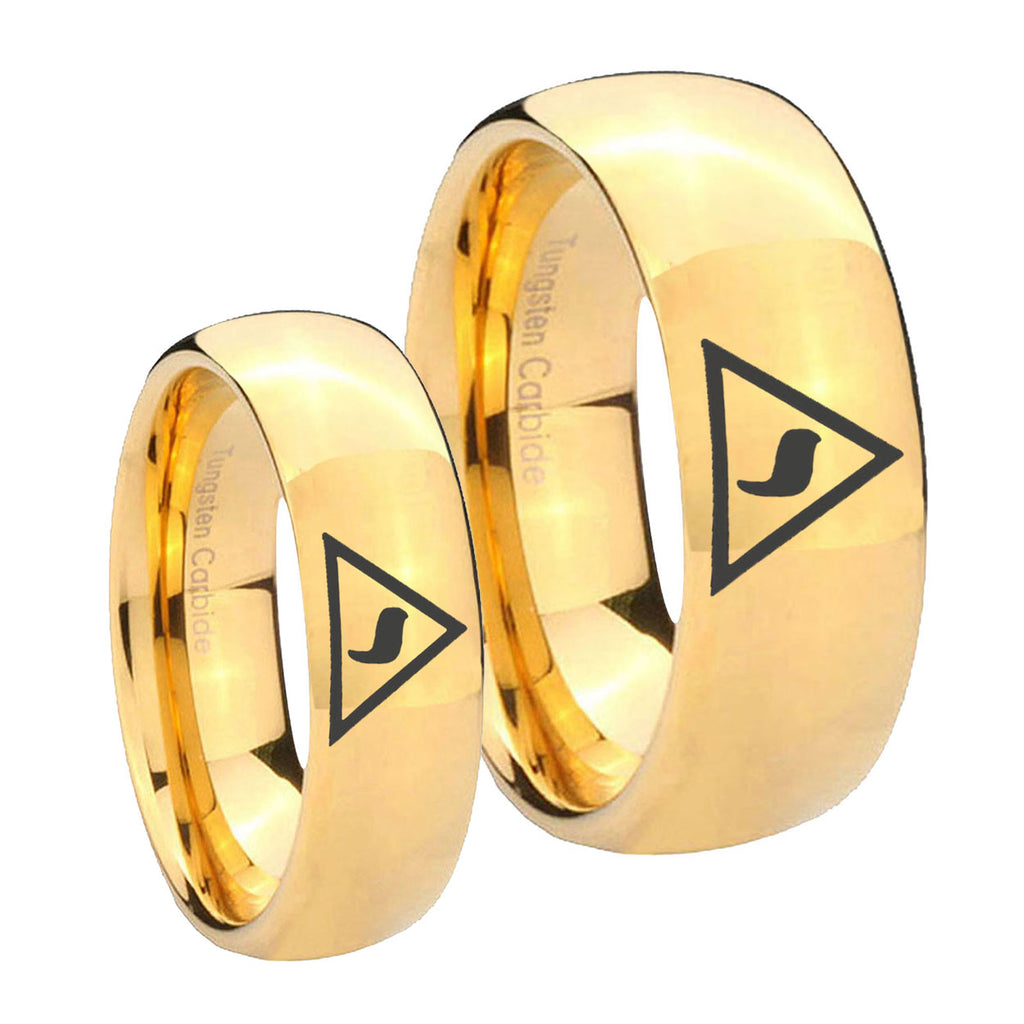 Masonic Yod Dome Gold Tungsten Engagement Ring Set