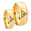 Masonic Yod Dome Gold Tungsten Engagement Ring Set