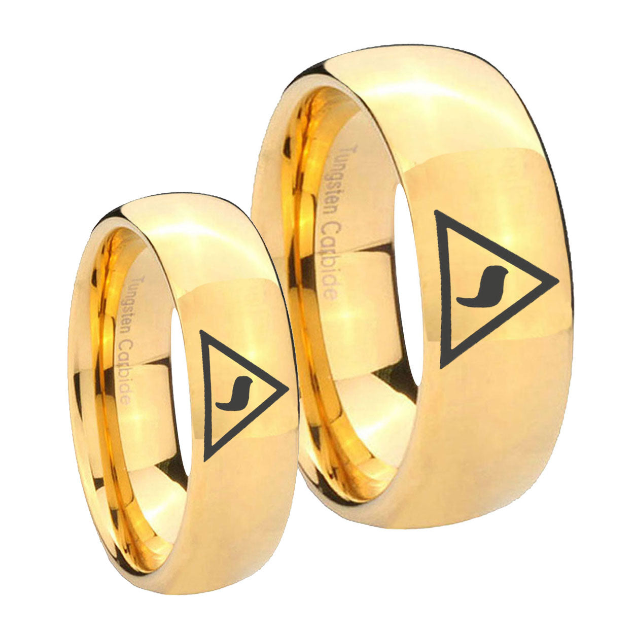 Masonic Yod Dome Gold Tungsten Engagement Ring Set