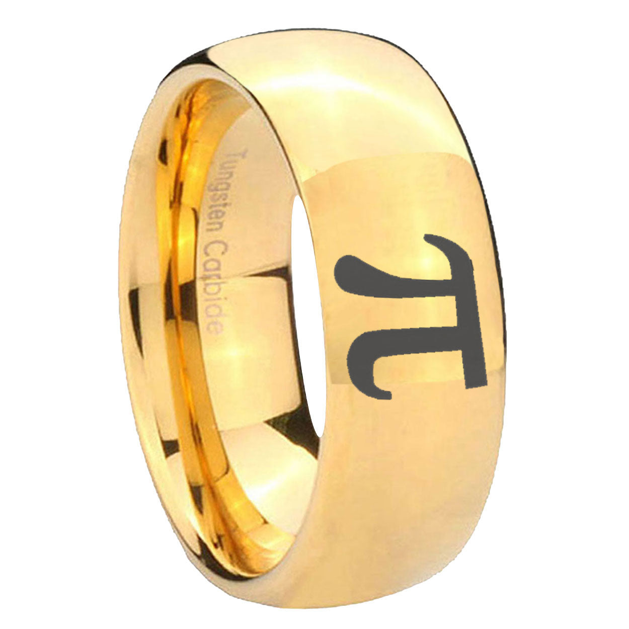10mm Math Pi Dome Gold Tungsten Carbide Personalized Ring