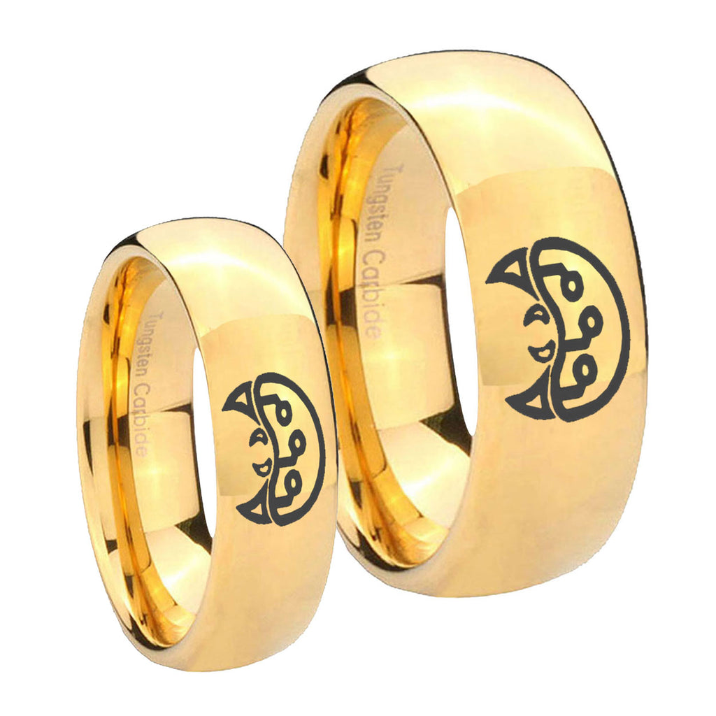 Metroid Dome Gold Tungsten Engagement Ring Set