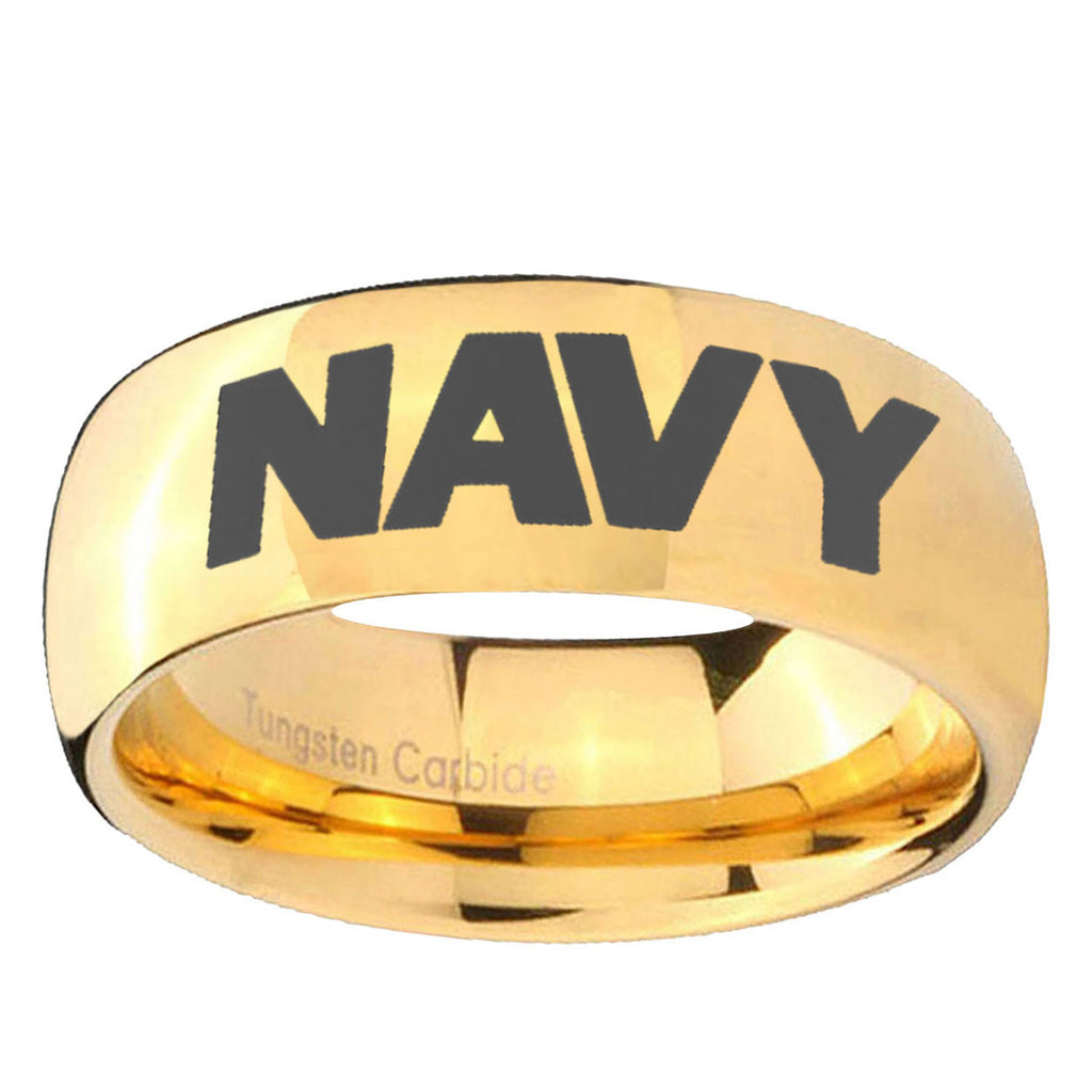 5MM Navy Dome Polish Gold Tungsten Wedding Band